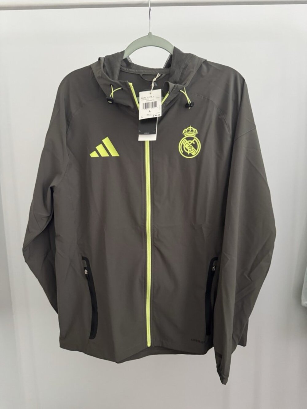 Adidas Real Madrid Zip Hoodie Men's Large Black Neon NWT $90